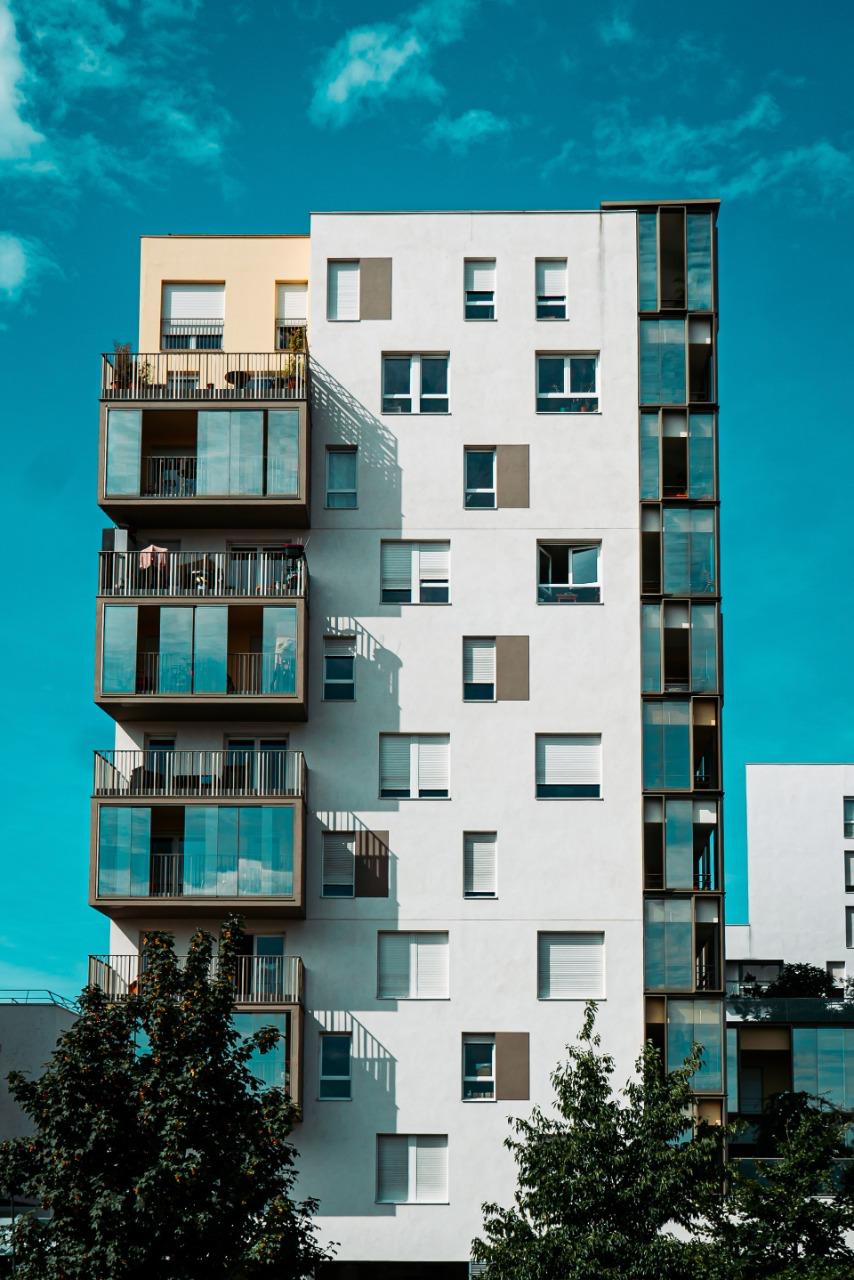 Modern residential apartment building with private balconies